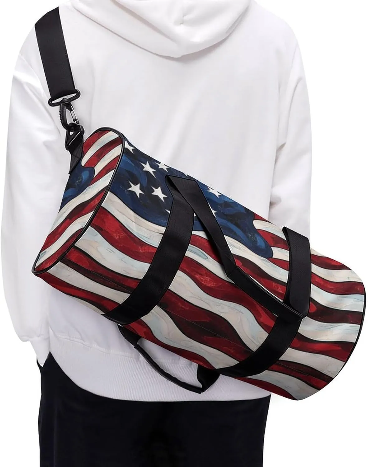 Gym Bag for Men Women Lightweight Sports Duffle Bag with Multiple Compartments Cylindrical Gym Bag for Fitness Travel And Outdoor Activities Ater Resistant Yoga Bag Training Bag American Flag