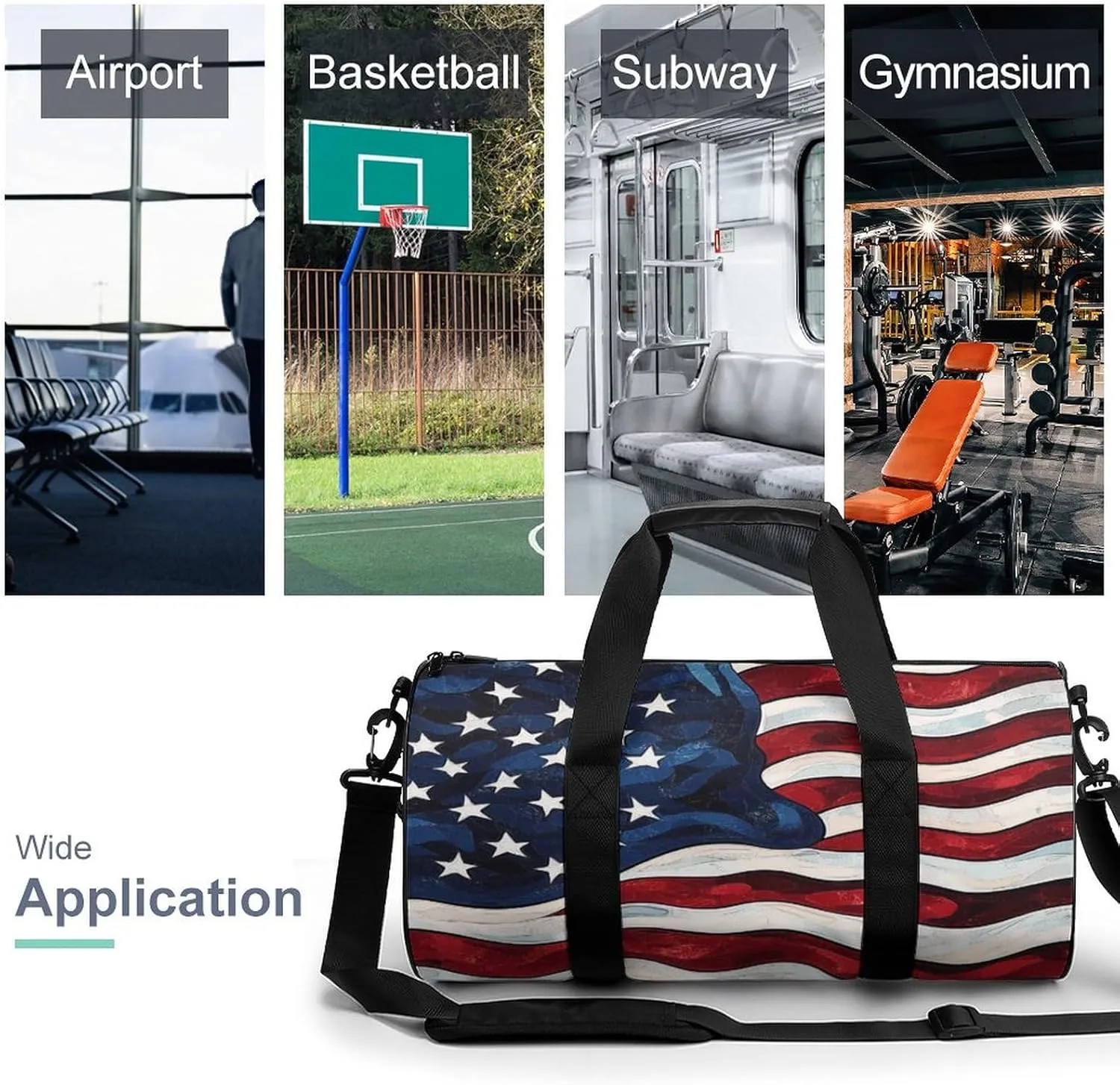 Gym Bag for Men Women Lightweight Sports Duffle Bag with Multiple Compartments Cylindrical Gym Bag for Fitness Travel And Outdoor Activities Ater Resistant Yoga Bag Training Bag American Flag
