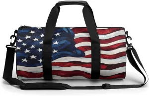 Gym Bag for Men Women Lightweight Sports Duffle Bag with Multiple Compartments Cylindrical Gym Bag for Fitness Travel And Outdoor Activities Ater Resistant Yoga Bag Training Bag American Flag