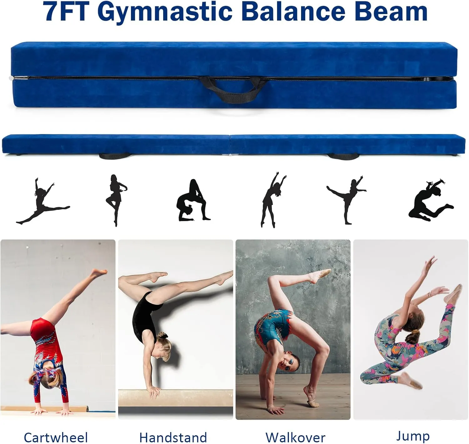 GYMAX 7/8/9 FT Folding Balance Beam, Foam Gymnastic Beam with Solid Wood Base, Carry Handle & Anti-Slip Bottom for Kids Teens, Portable Floor Gymnastics Equipment for Home Gym