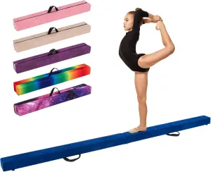 GYMAX 7/8/9 FT Folding Balance Beam, Foam Gymnastic Beam with Solid Wood Base, Carry Handle & Anti-Slip Bottom for Kids Teens, Portable Floor Gymnastics Equipment for Home Gym