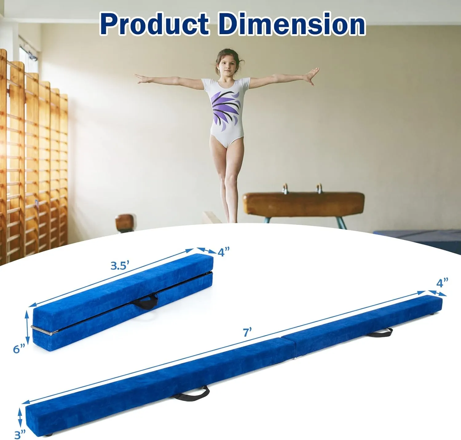 GYMAX 7/8/9 FT Folding Balance Beam, Foam Gymnastic Beam with Solid Wood Base, Carry Handle & Anti-Slip Bottom for Kids Teens, Portable Floor Gymnastics Equipment for Home Gym