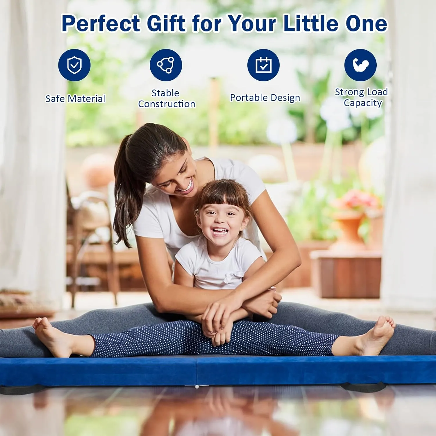 GYMAX 7/8/9 FT Folding Balance Beam, Foam Gymnastic Beam with Solid Wood Base, Carry Handle & Anti-Slip Bottom for Kids Teens, Portable Floor Gymnastics Equipment for Home Gym