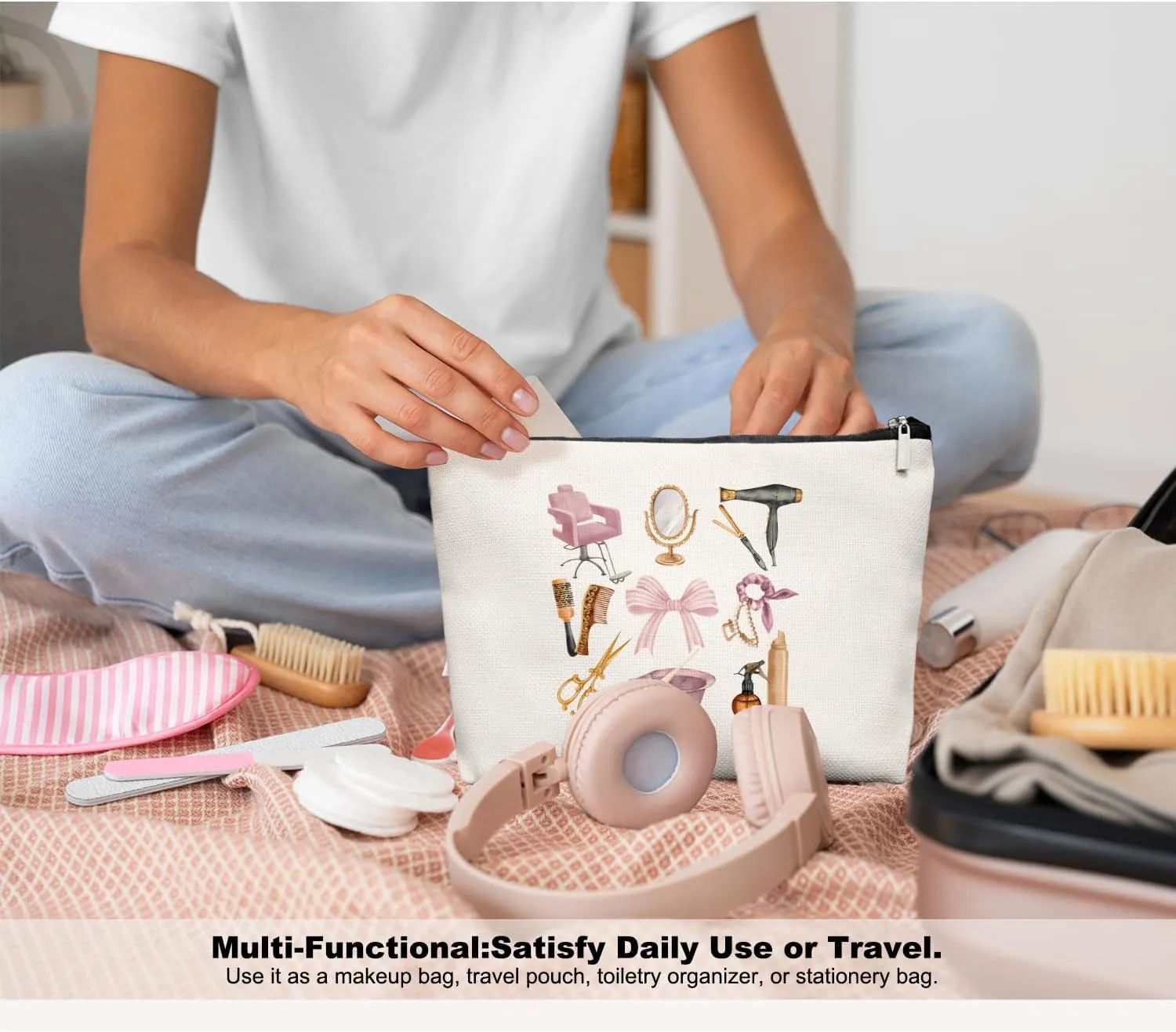 Hairstylist Gifts Women Makeup Bag Make Up Bag, Cosmetic Bags for Hairstylists, Hairdresser Gifts for Cosmetology Student Teen Girls