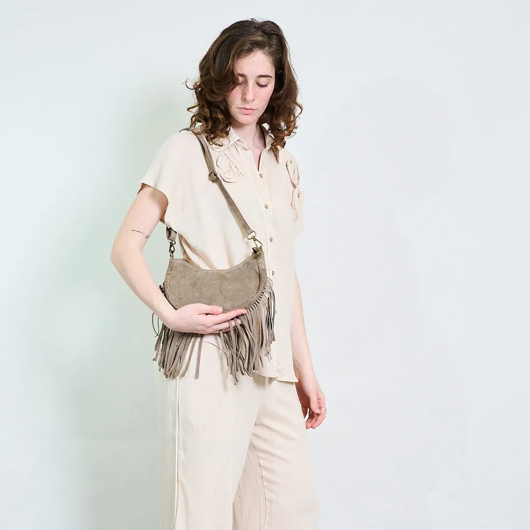 Half-moon suede fringe crossbody bag wholesale