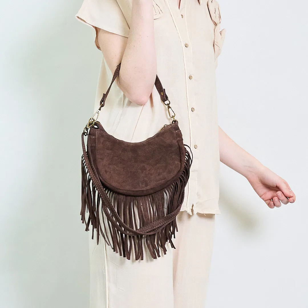 Half-moon suede fringe crossbody bag wholesale