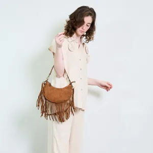 Half-moon suede fringe crossbody bag wholesale