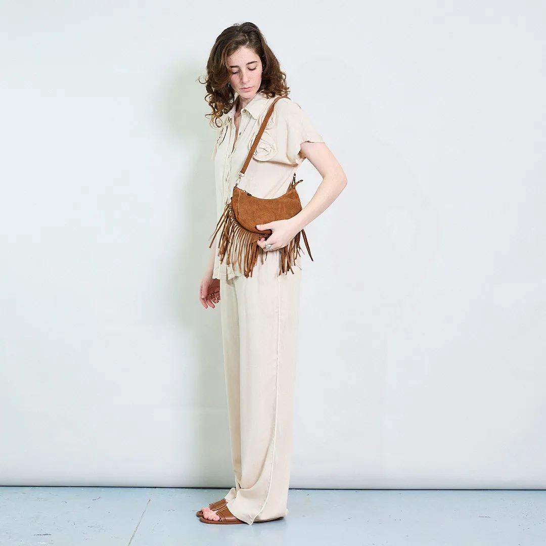 Half-moon suede fringe crossbody bag wholesale