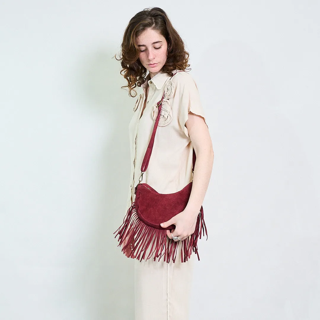 Half-moon suede fringe crossbody bag wholesale