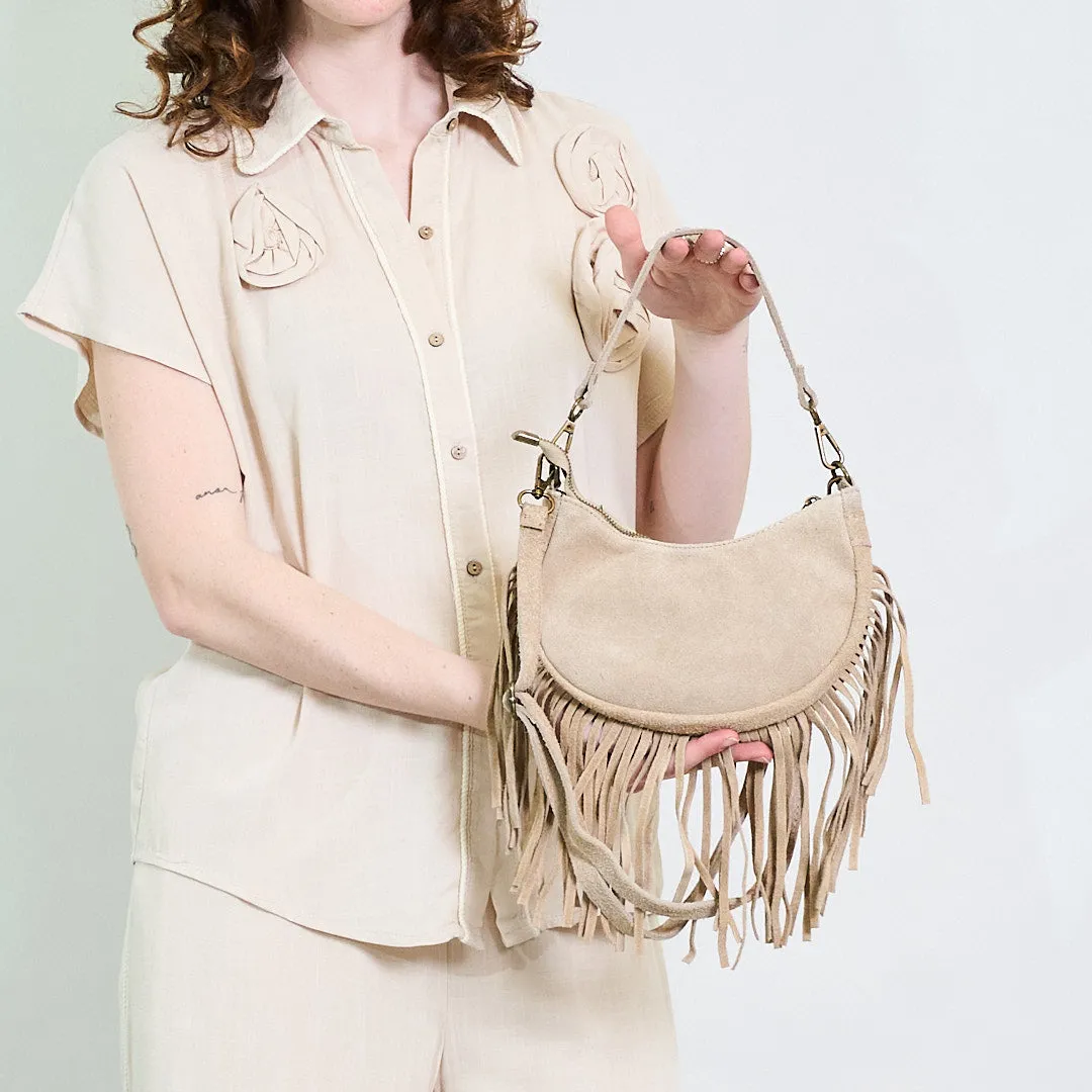 Half-moon suede fringe crossbody bag wholesale
