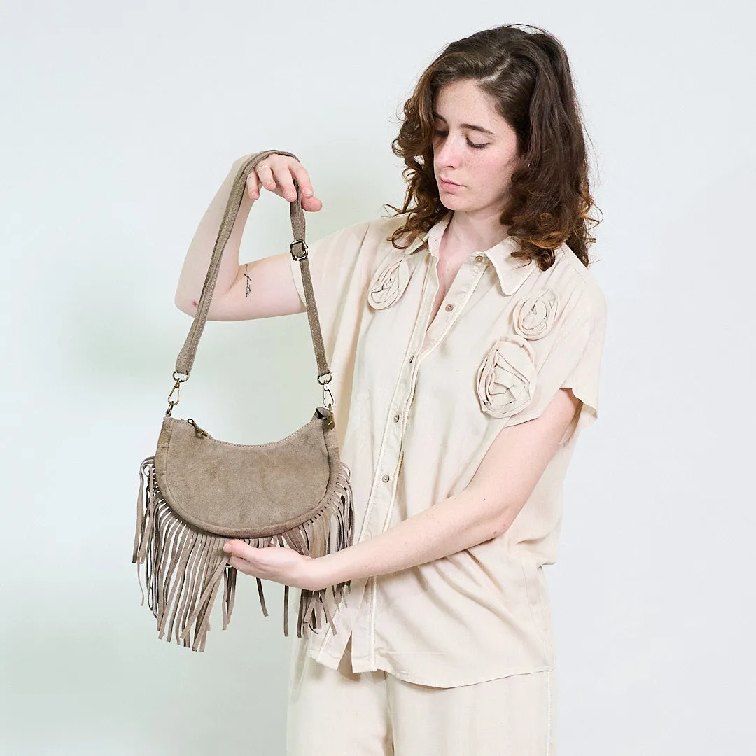 Half-moon suede fringe crossbody bag wholesale