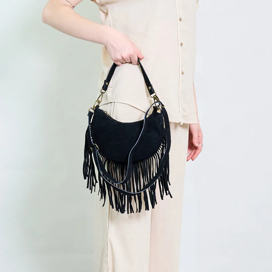 Half-moon suede fringe crossbody bag wholesale