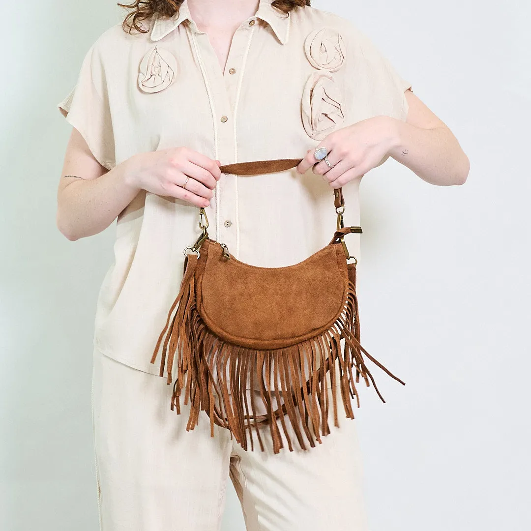 Half-moon suede fringe crossbody bag wholesale