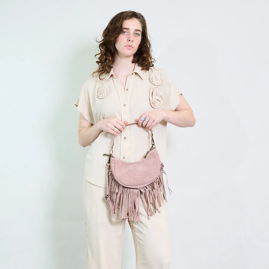 Half-moon suede fringe crossbody bag wholesale