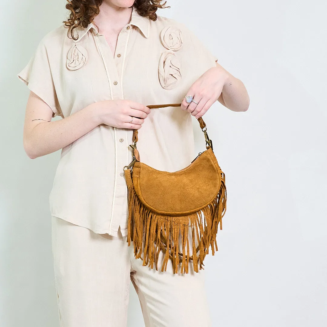 Half-moon suede fringe crossbody bag wholesale
