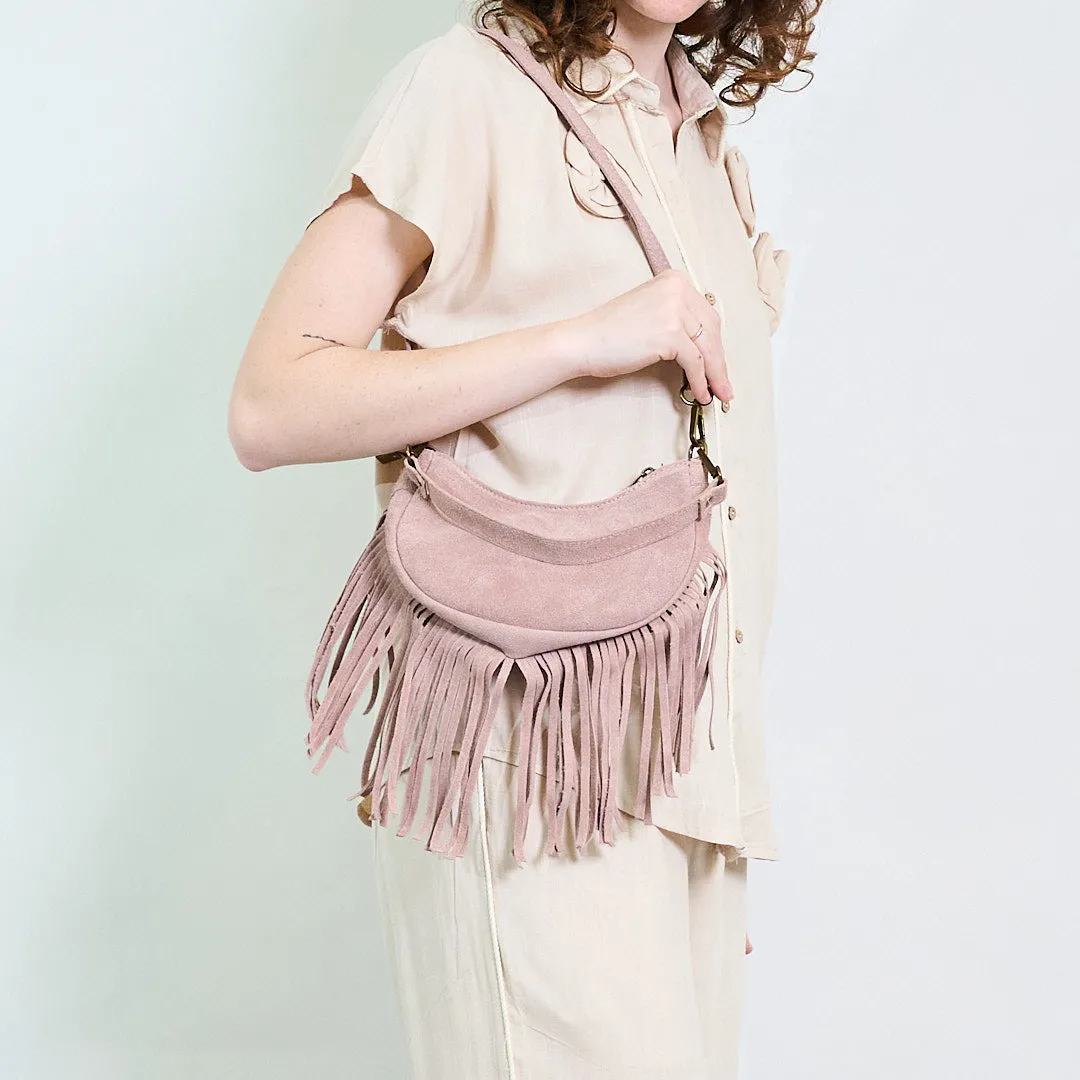 Half-moon suede fringe crossbody bag wholesale
