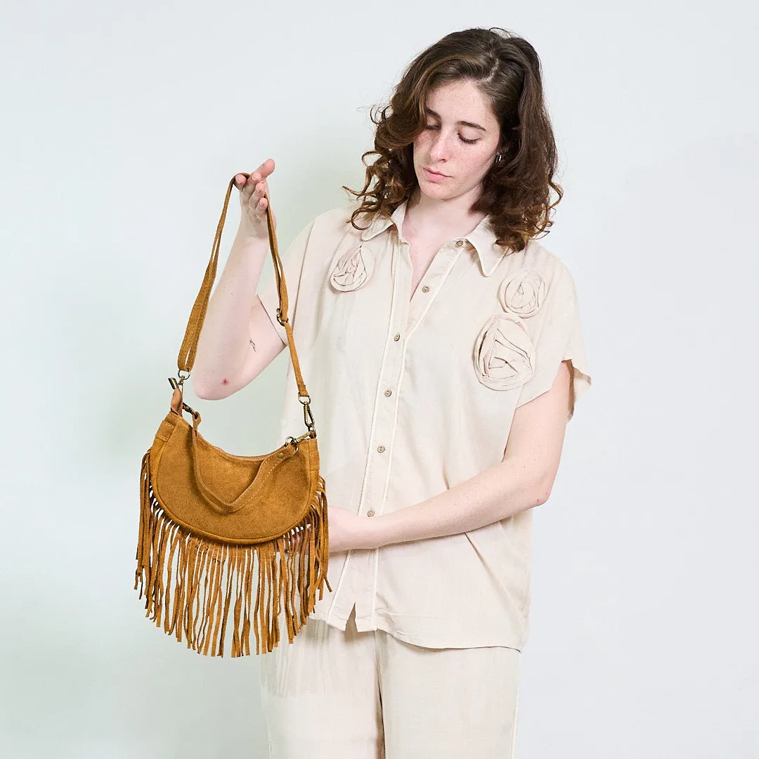 Half-moon suede fringe crossbody bag wholesale
