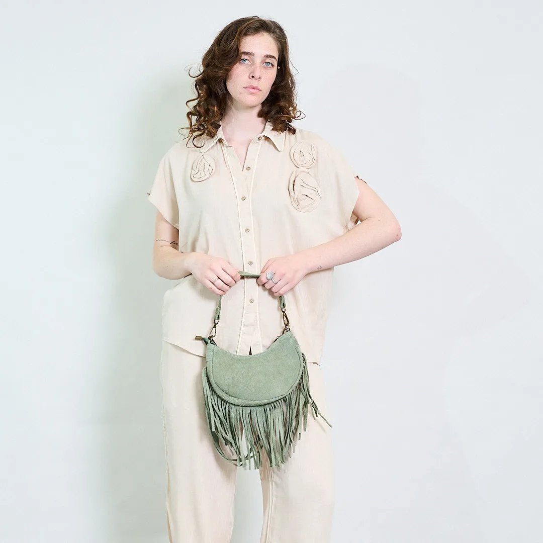 Half-moon suede fringe crossbody bag wholesale