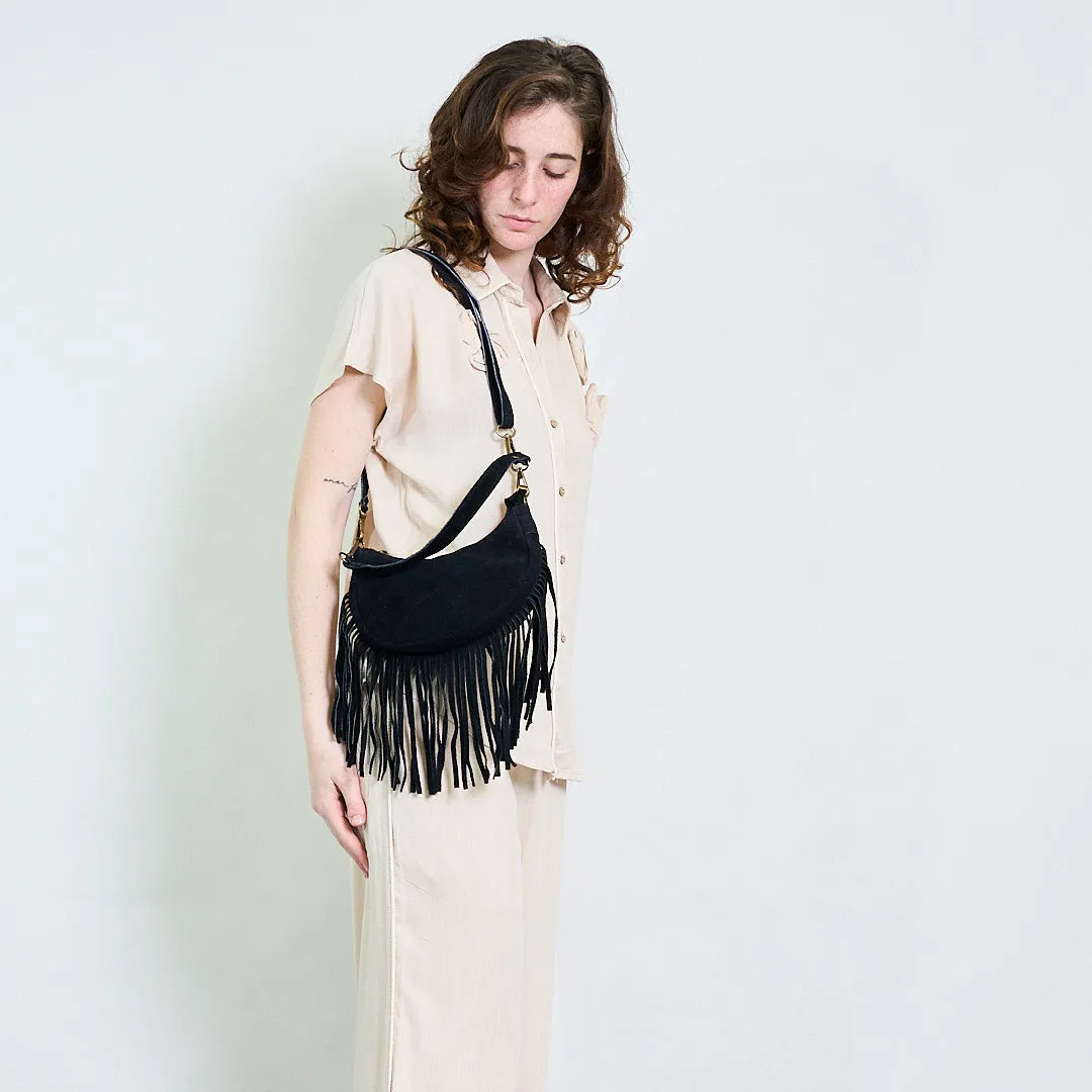 Half-moon suede fringe crossbody bag wholesale