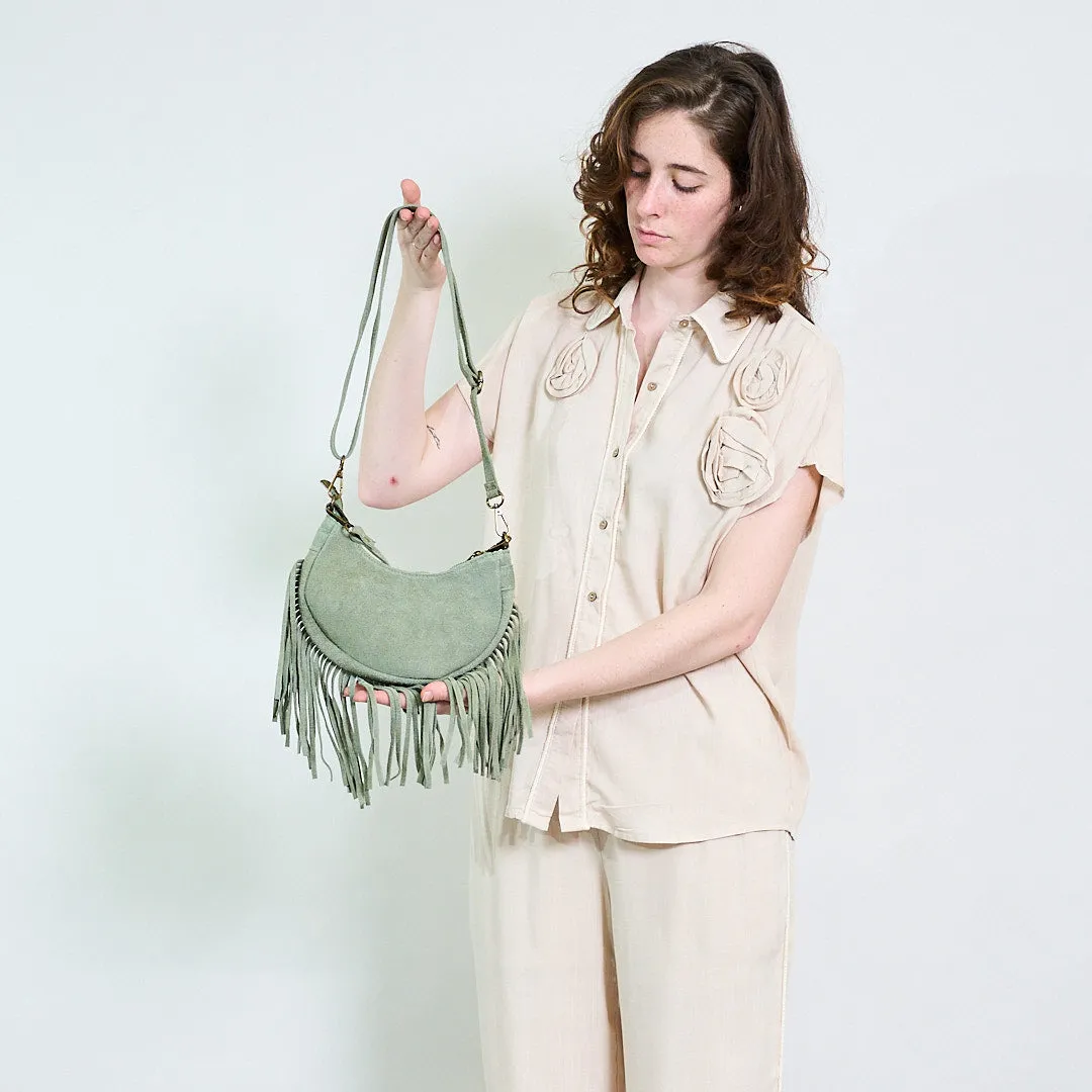 Half-moon suede fringe crossbody bag wholesale