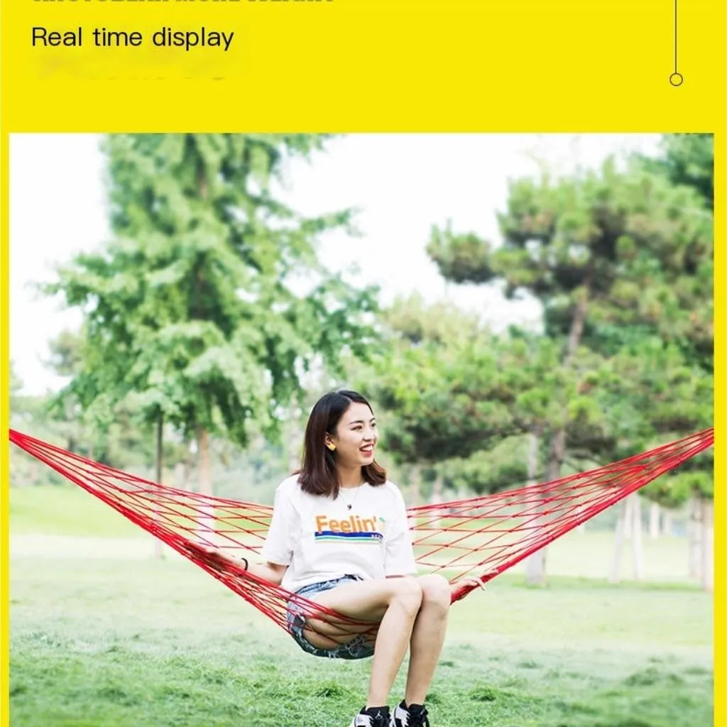Hammock Hammock Outdoor Swing Mesh Wild Adult Thick Nylon Rope Indoor Home Bedroom Sleeping Hanging Chair Rocking Bed Hammocks for Outside(Red,Small)