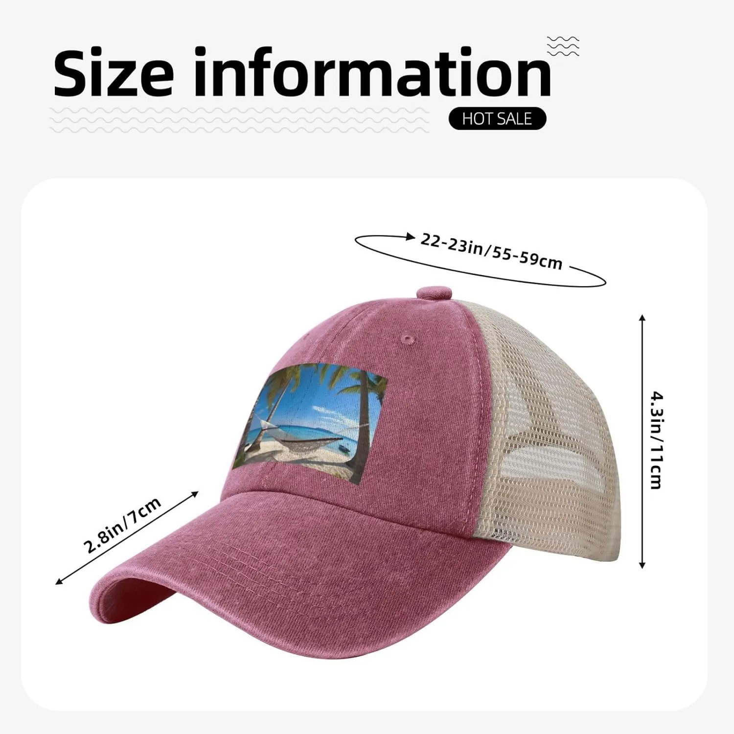 Hammock Hanging from Palm Trees Printed Cowboy Mesh Baseball Cap — Adjustable mesh