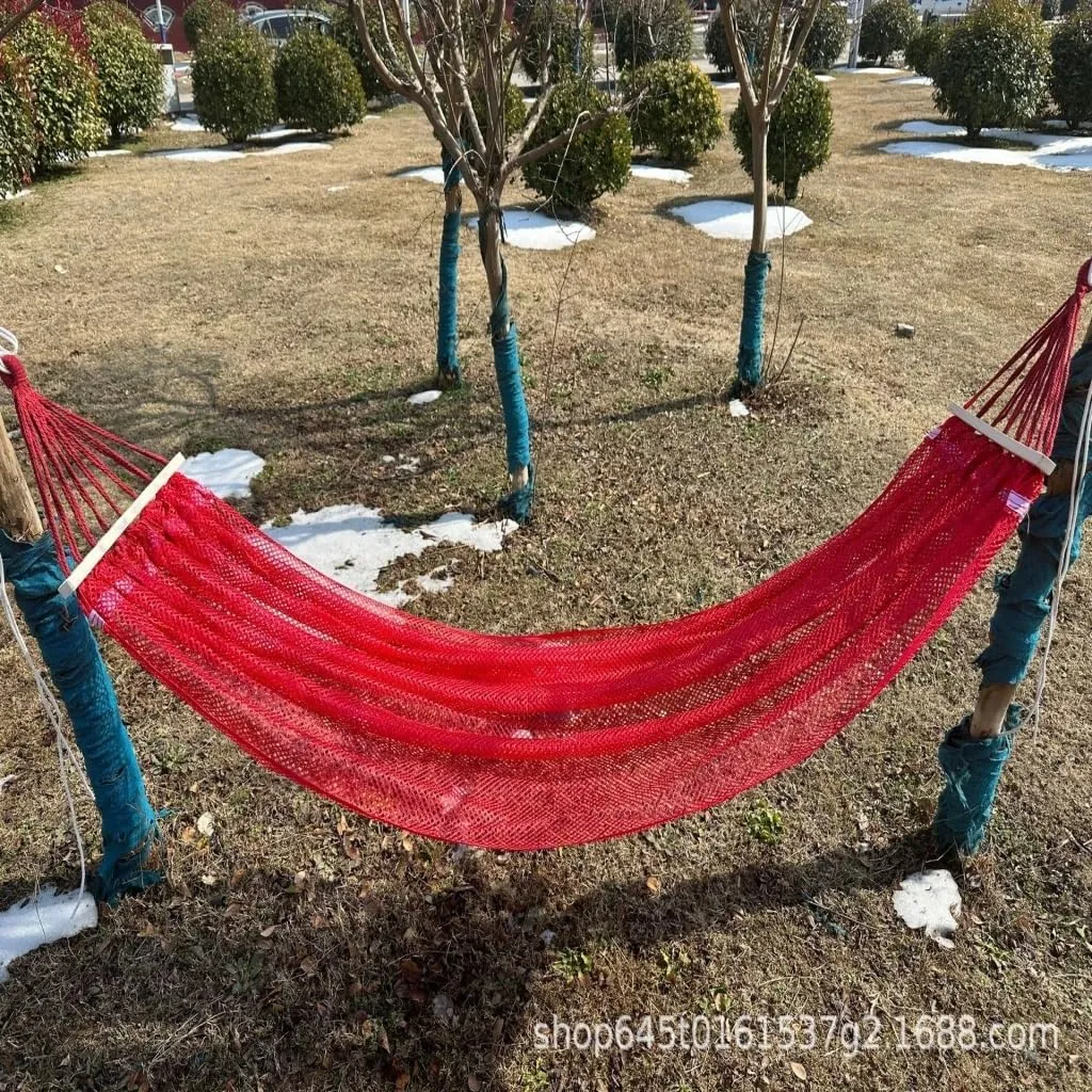 Hammocks Ice Silk Hammock Outdoor Thickened Fine Mesh Single and Double Anti-Rollover Hanging Chair Camping Courtyard Camping Hammocks(Red,B)