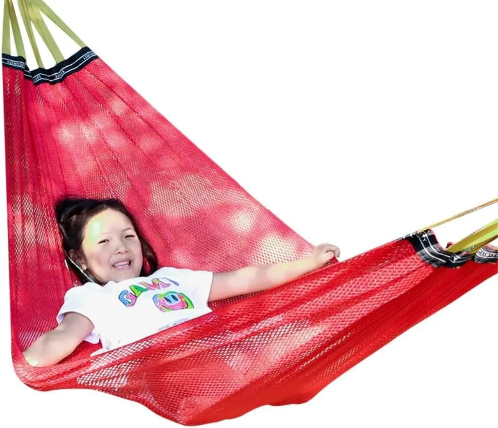 Hammocks Ice Silk Hammock Outdoor Thickened Fine Mesh Single and Double Anti-Rollover Hanging Chair Camping Courtyard Camping Hammocks(Red,B)