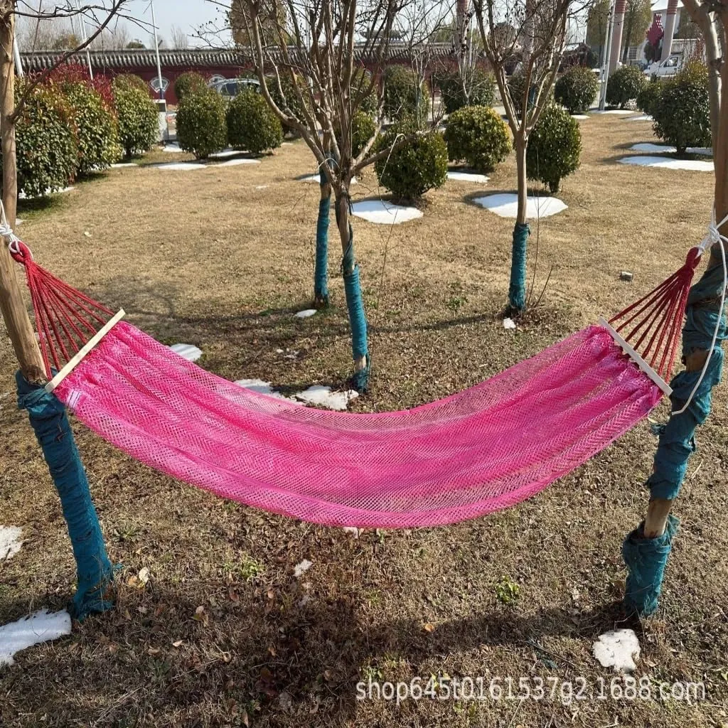 Hammocks Ice Silk Hammock Outdoor Thickened Fine Mesh Single and Double Anti-Rollover Hanging Chair Camping Courtyard Camping Hammocks(Red,B)