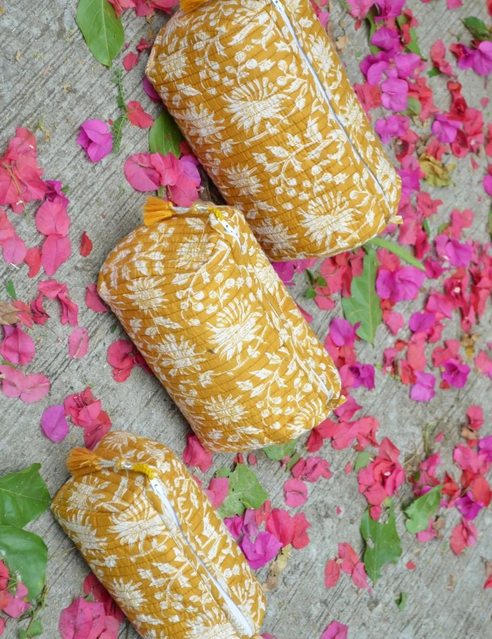 Hand Block Cotton Fabric Quilted Women Make Up Pouch