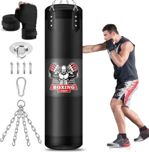Hanging Punching Bag for Adults, 4ft PU Leather Heavy Boxing Bag Set, Hanging Bag Boxing Equipment for MMA Karate Kickboxing Boxing Home Gym, Unfilled