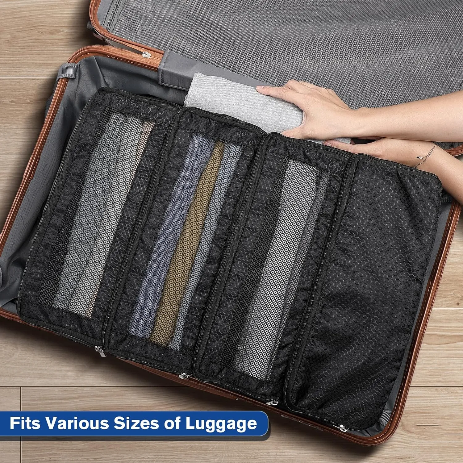Hanging Suitcase Organizer, Travel Essentials Carry-on Collapsible Packing Cubes for Travel, Stow-N-Go Portable Hanging Closet Organizer Shelves Luggage Bag, Medium, Black