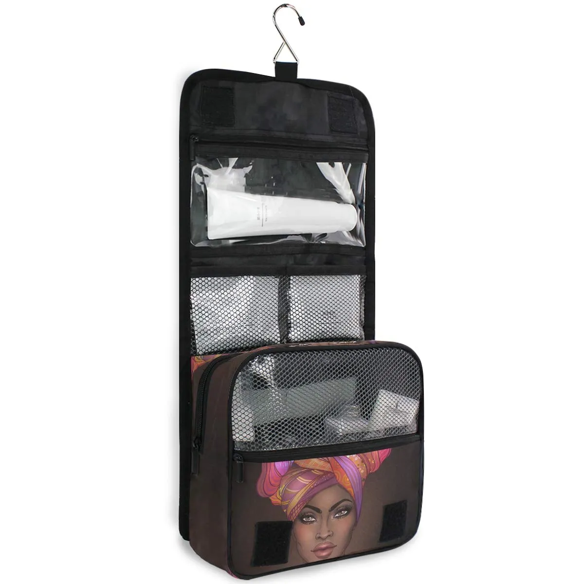 Hanging Toiletry Bag African American Woman Portable Cosmetic Makeup Travel Organizer for Men & Women with Sturdy Hook