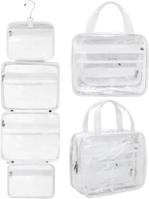 Hanging Toiletry Bag, Clear Travel Toiletry Bag with Detachable TSA Approved Small Clear Bag Airline 3-1-1 Carry On Compliant Bag Makeup Bag for Men and Women