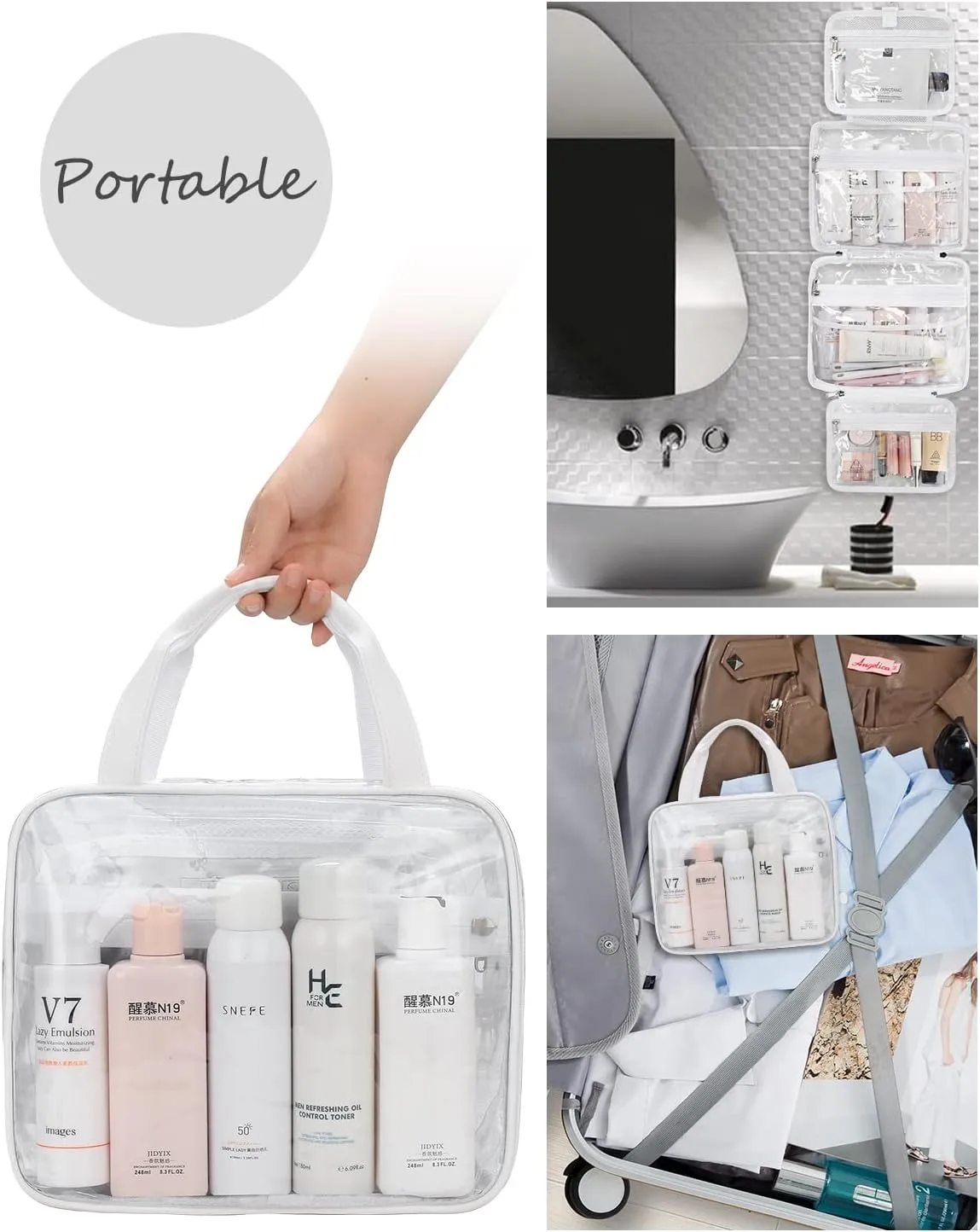 Hanging Toiletry Bag, Clear Travel Toiletry Bag with Detachable TSA Approved Small Clear Bag Airline 3-1-1 Carry On Compliant Bag Makeup Bag for Men and Women
