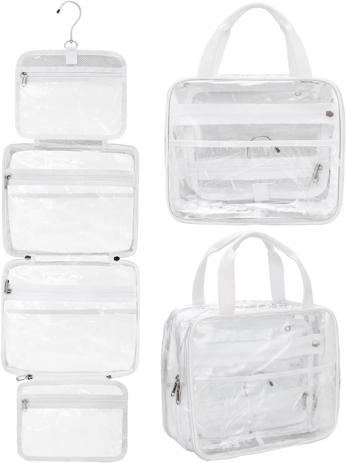 Hanging Toiletry Bag, Clear Travel Toiletry Bag with Detachable TSA Approved Small Clear Bag Airline 3-1-1 Carry On Compliant Bag Makeup Bag for Men and Women