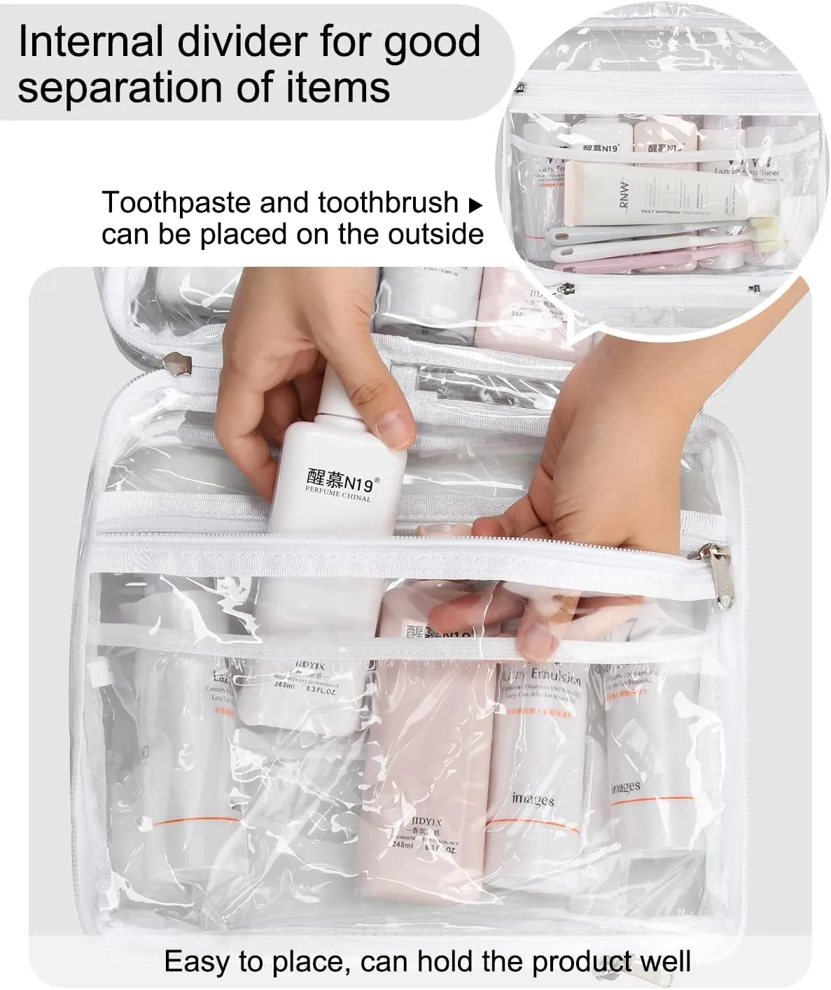 Hanging Toiletry Bag, Clear Travel Toiletry Bag with Detachable TSA Approved Small Clear Bag Airline 3-1-1 Carry On Compliant Bag Makeup Bag for Men and Women
