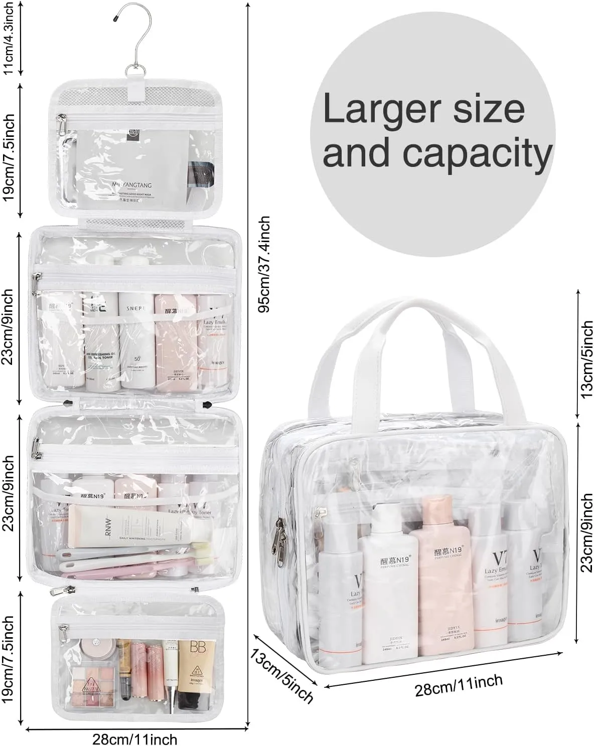 Hanging Toiletry Bag, Clear Travel Toiletry Bag with Detachable TSA Approved Small Clear Bag Airline 3-1-1 Carry On Compliant Bag Makeup Bag for Men and Women