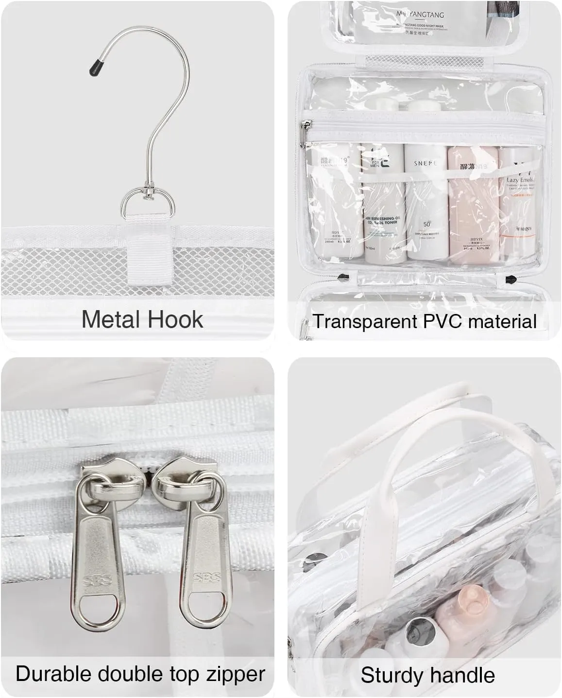 Hanging Toiletry Bag, Clear Travel Toiletry Bag with Detachable TSA Approved Small Clear Bag Airline 3-1-1 Carry On Compliant Bag Makeup Bag for Men and Women