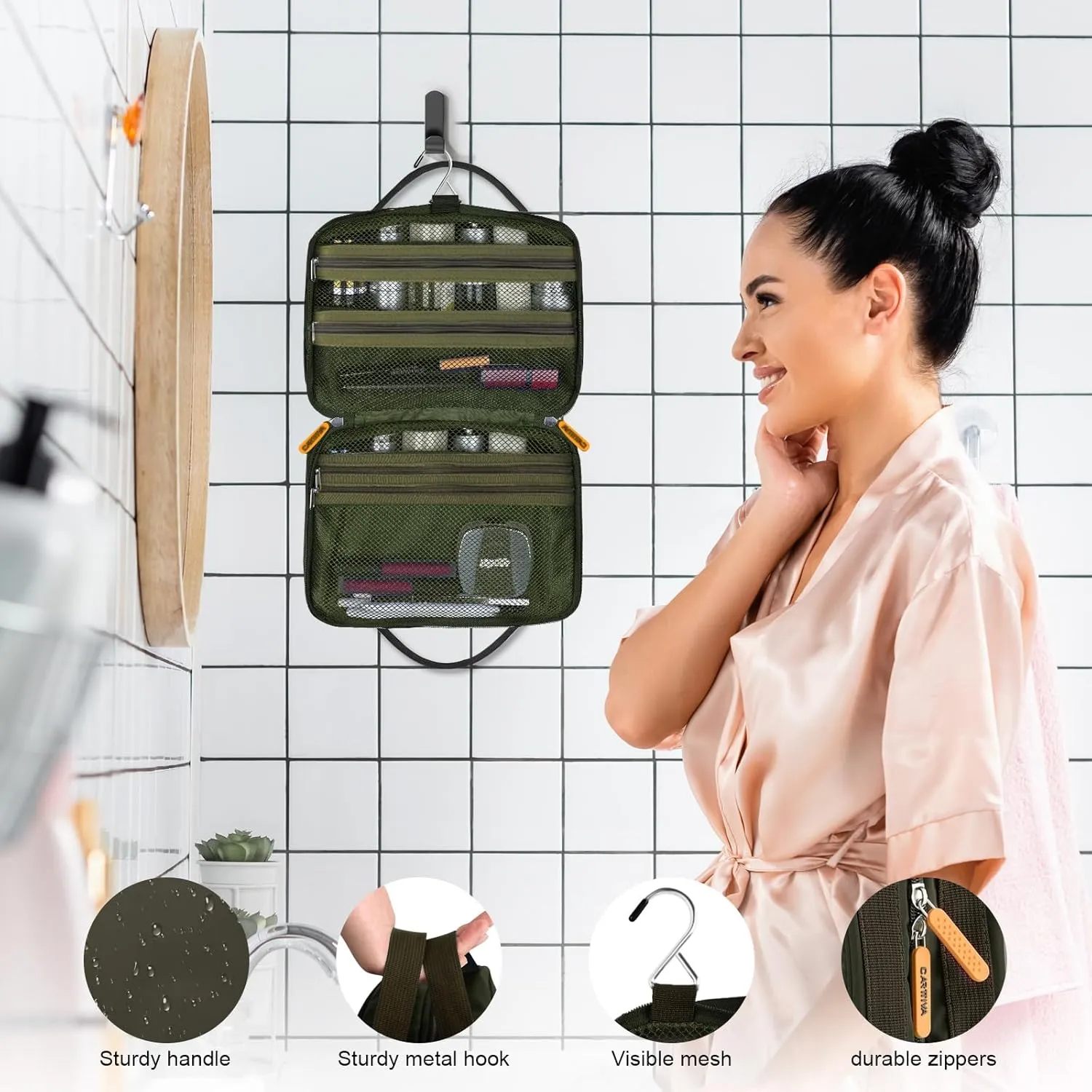 Hanging Toiletry Bag for Women & Men, Toiletry Travel Bag Water-proof Travel Makeup Bag Cosmetic Organizer Bag Door Room Essentials for Accessories, Shampoo, Full Sized Container, Toiletries