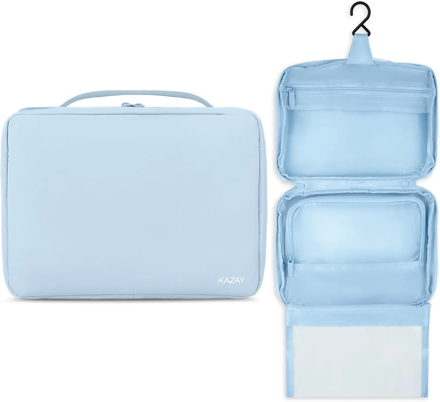 Hanging Toiletry Bag with TSA Approved Detachable Pouch, Travel Toiletry Bag, Water Resistant, Premium Nylon, Full-Size Bottles, Travel Size Toiletries, Cosmetic Bag, Unisex (Light Blue)