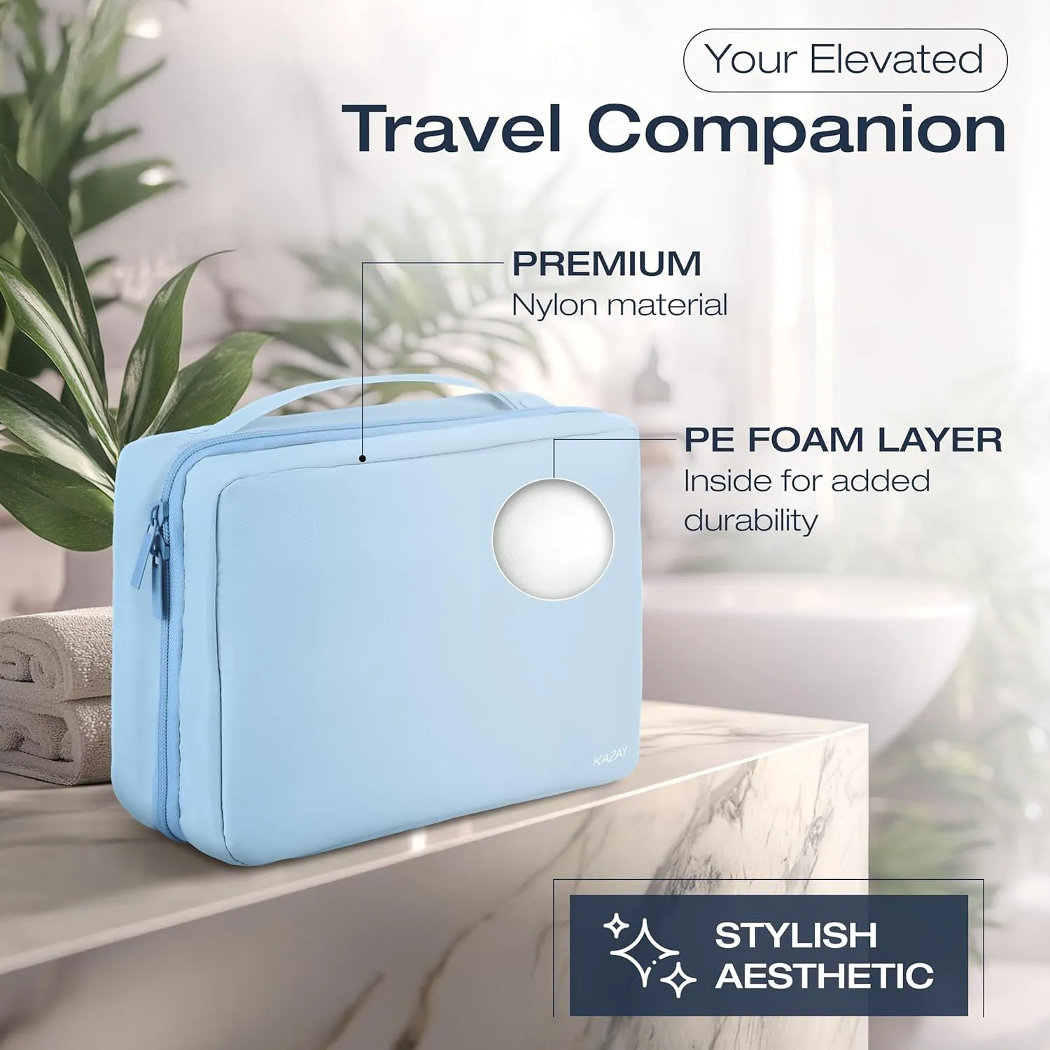 Hanging Toiletry Bag with TSA Approved Detachable Pouch, Travel Toiletry Bag, Water Resistant, Premium Nylon, Full-Size Bottles, Travel Size Toiletries, Cosmetic Bag, Unisex (Light Blue)