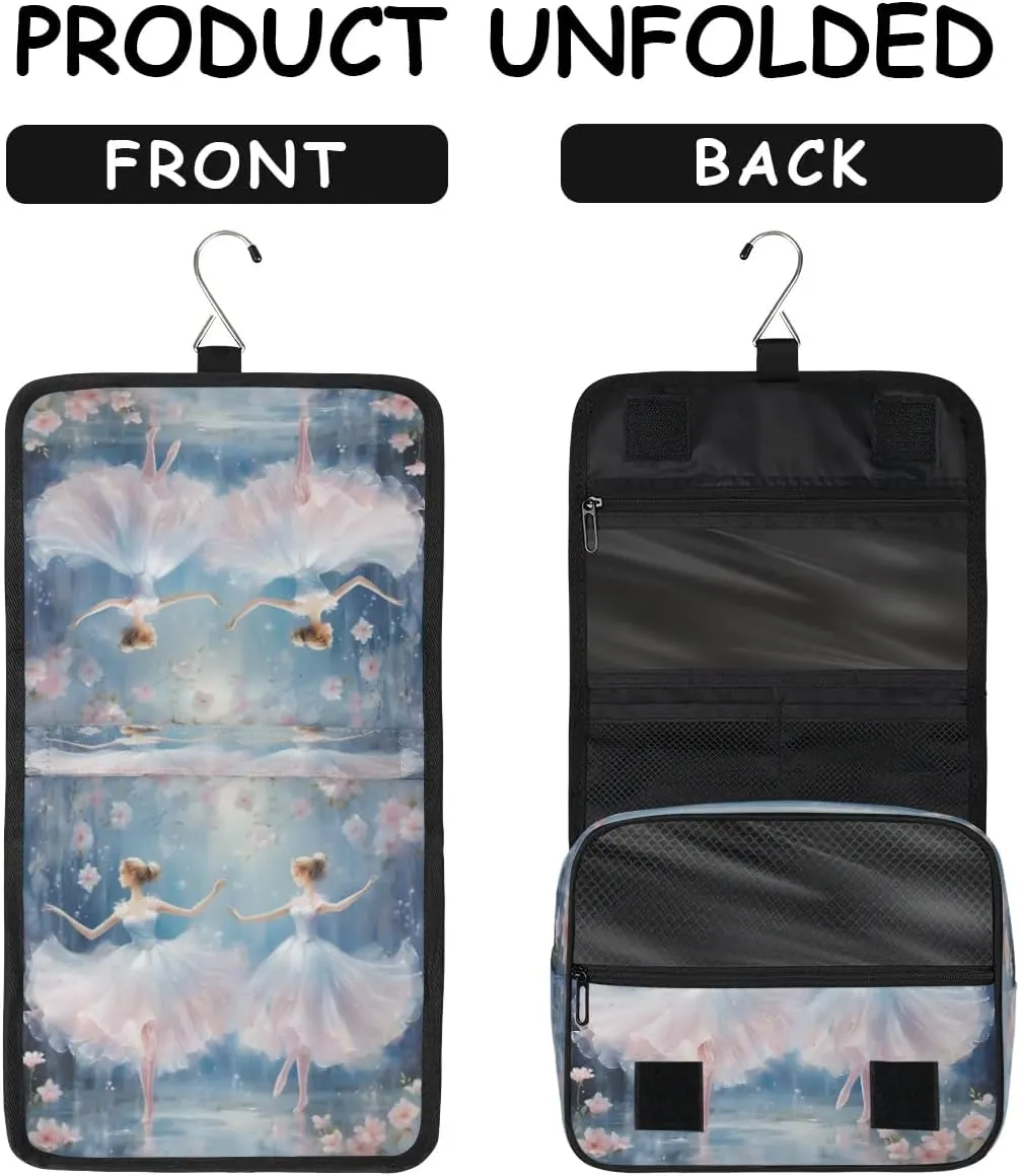 Hanging Travel Toiletry Bag Ballet Flowers Toiletry Bags with Hanging Hook Portable Cosmetic Bag Makeup Organizer for Travel Business Trip