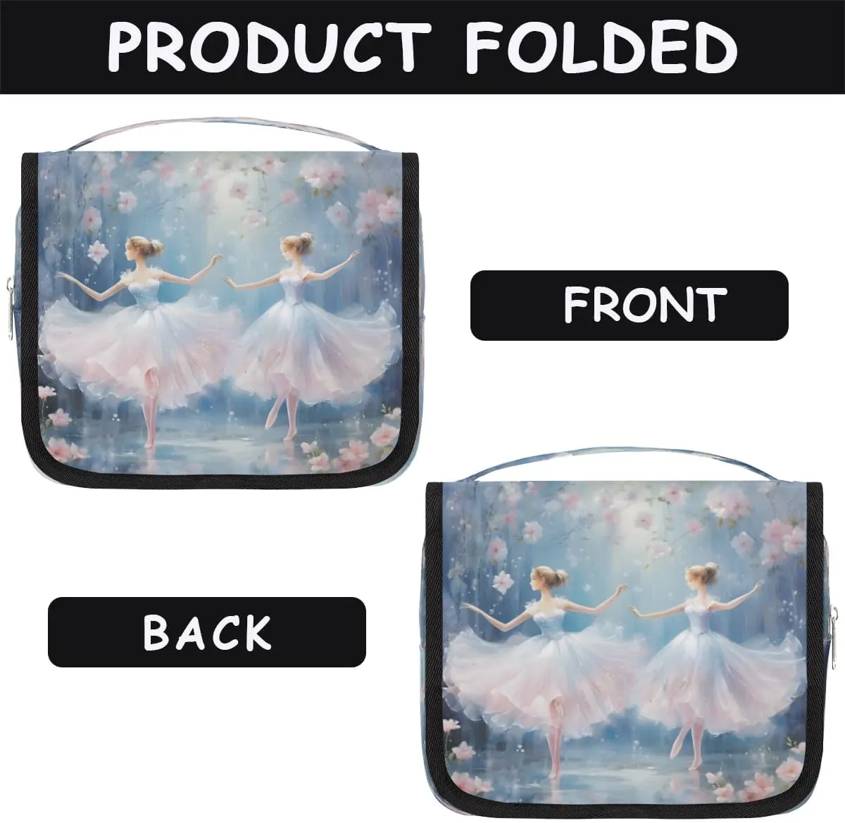 Hanging Travel Toiletry Bag Ballet Flowers Toiletry Bags with Hanging Hook Portable Cosmetic Bag Makeup Organizer for Travel Business Trip