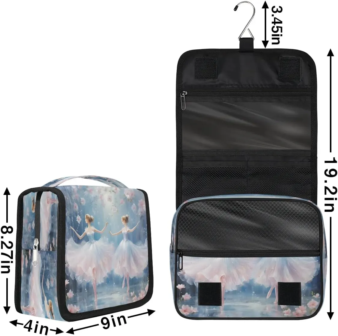Hanging Travel Toiletry Bag Ballet Flowers Toiletry Bags with Hanging Hook Portable Cosmetic Bag Makeup Organizer for Travel Business Trip