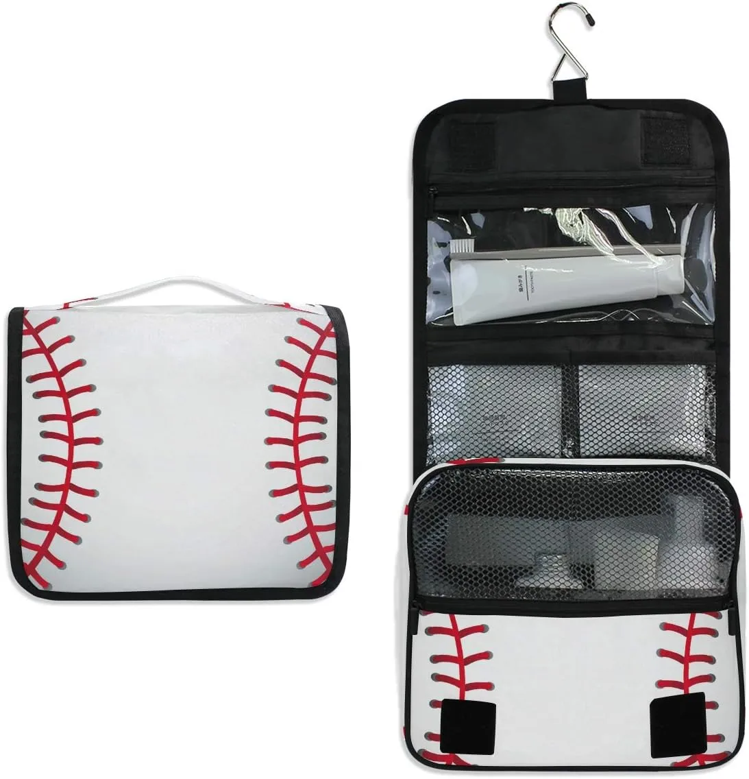 Hanging Travel Toiletry Bag Baseball Pattern Portable Makeup Organizer Cosmetic Bag Toiletry Kit for Women & Man
