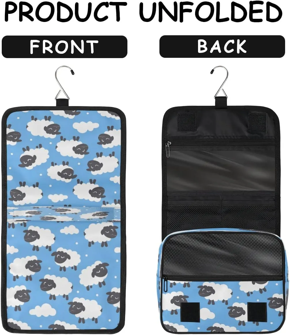 Hanging Travel Toiletry Bag Cartoon Sheep Toiletry Bags with Hanging Hook Portable Cosmetic Bag Makeup Organizer for Travel Business Trip