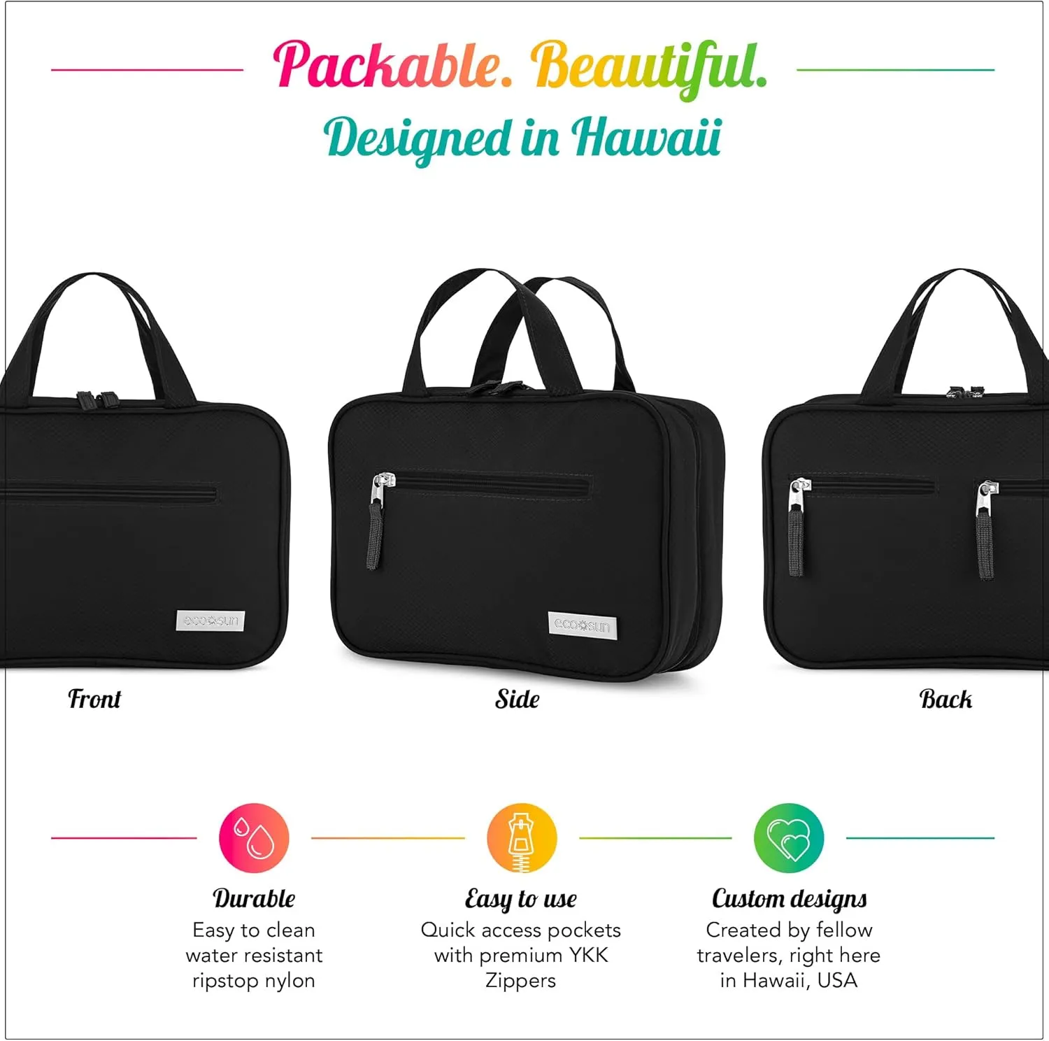 Hanging Travel Toiletry Bag — Designed in Hawaii — Water-resistant Travel Organizer for Bathroom Accessories