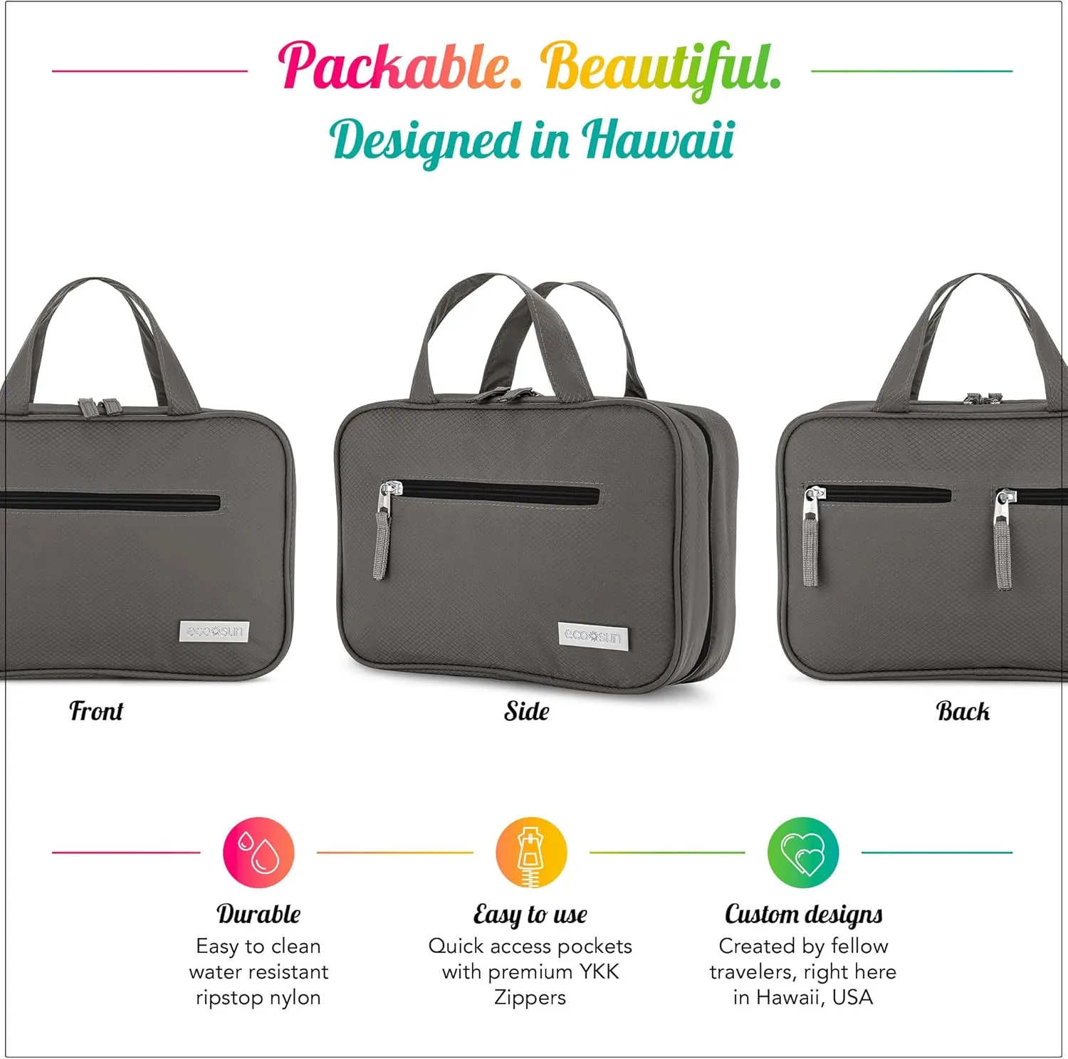 Hanging Travel Toiletry Bag — Designed in Hawaii — Water-resistant Travel Organizer for Bathroom Accessories