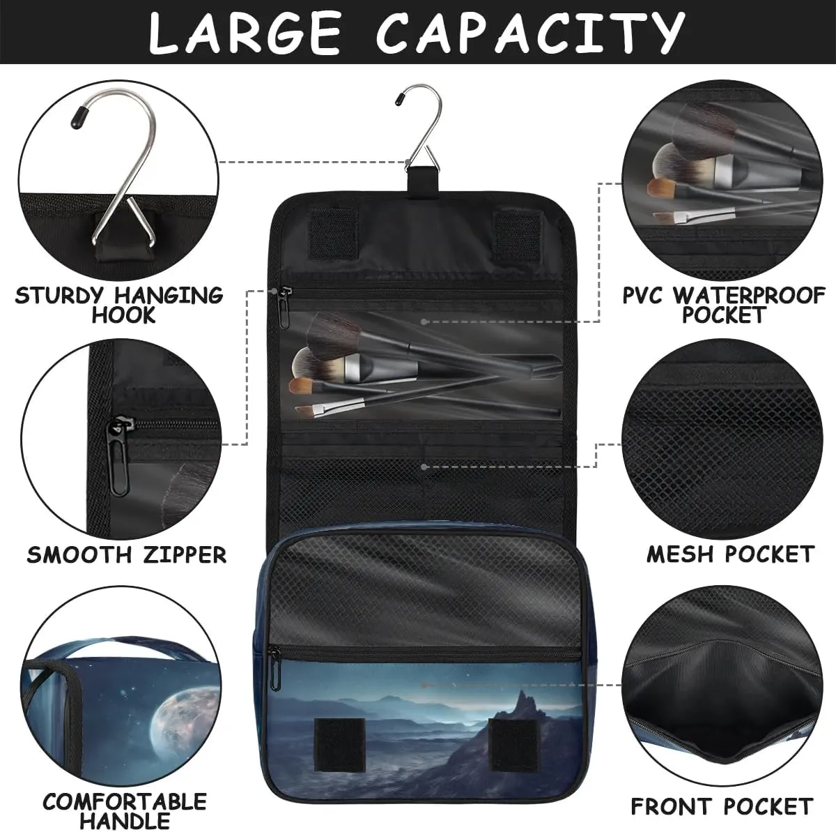Hanging Travel Toiletry Bag Distant Planet Toiletry Bags with Hanging Hook Portable Cosmetic Bag Makeup Organizer for Travel Business Trip